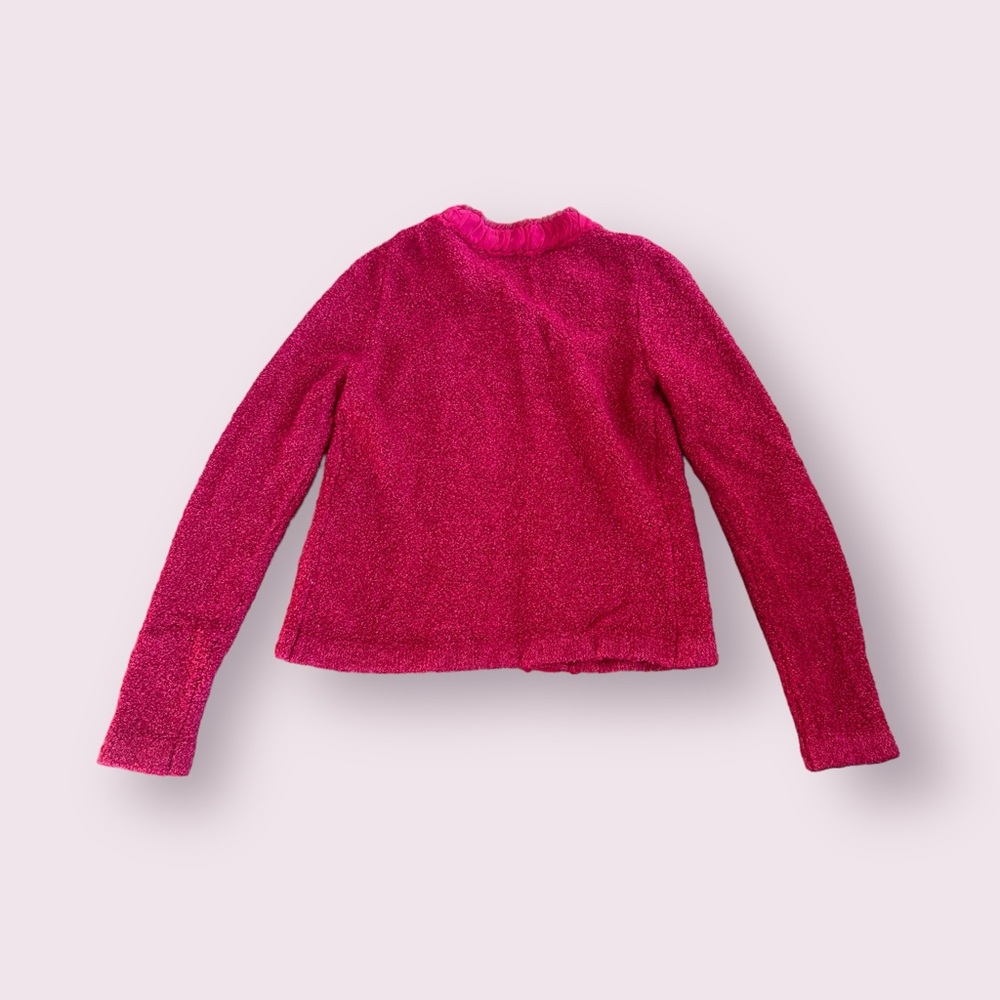Women’s Boden Wool Cotton Nylon Blend Soft Cardigan With Ruffle Collar Size 8 - Picture 8 of 10